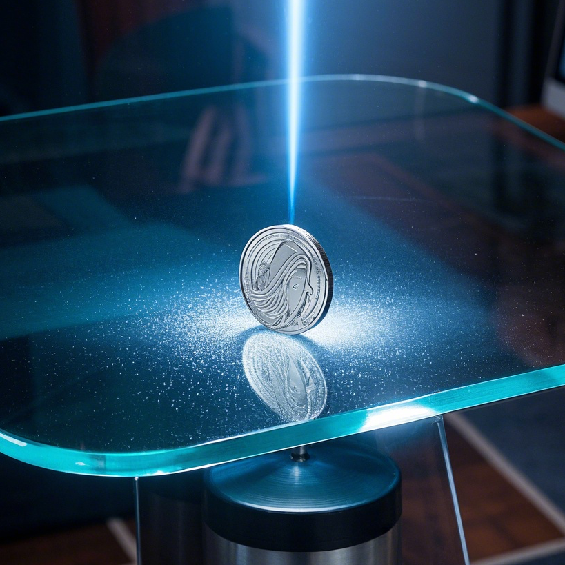 coin through glass table